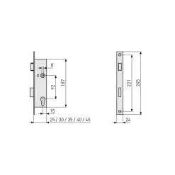 Best Abus Einsteckschloss für Rohrrahmentüren 24 x 245 mm käntig