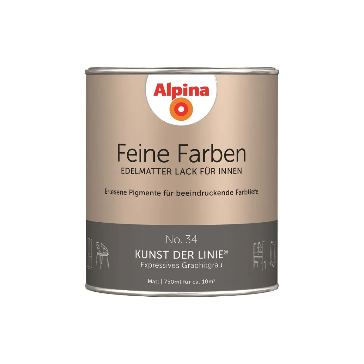 Clearance Alpina Buntlack Feine Farben Lack No 34 Kunst der Linie edelmatt 750ml