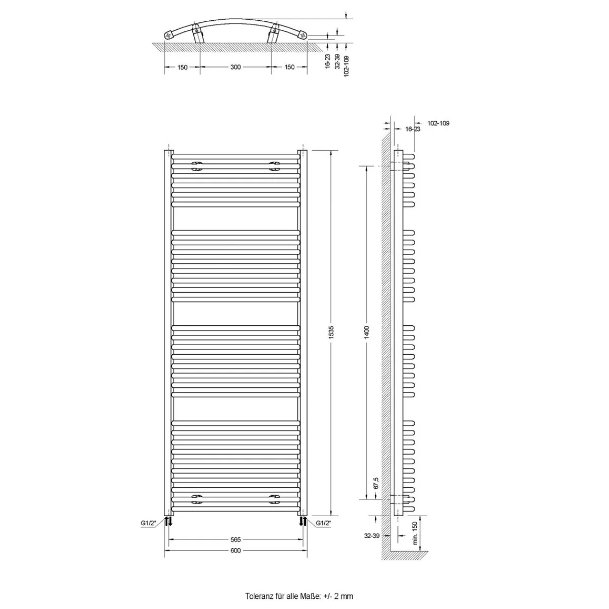 Discount Schulte Badheizkörper Europa weiss 1530x600 mmD-Profil