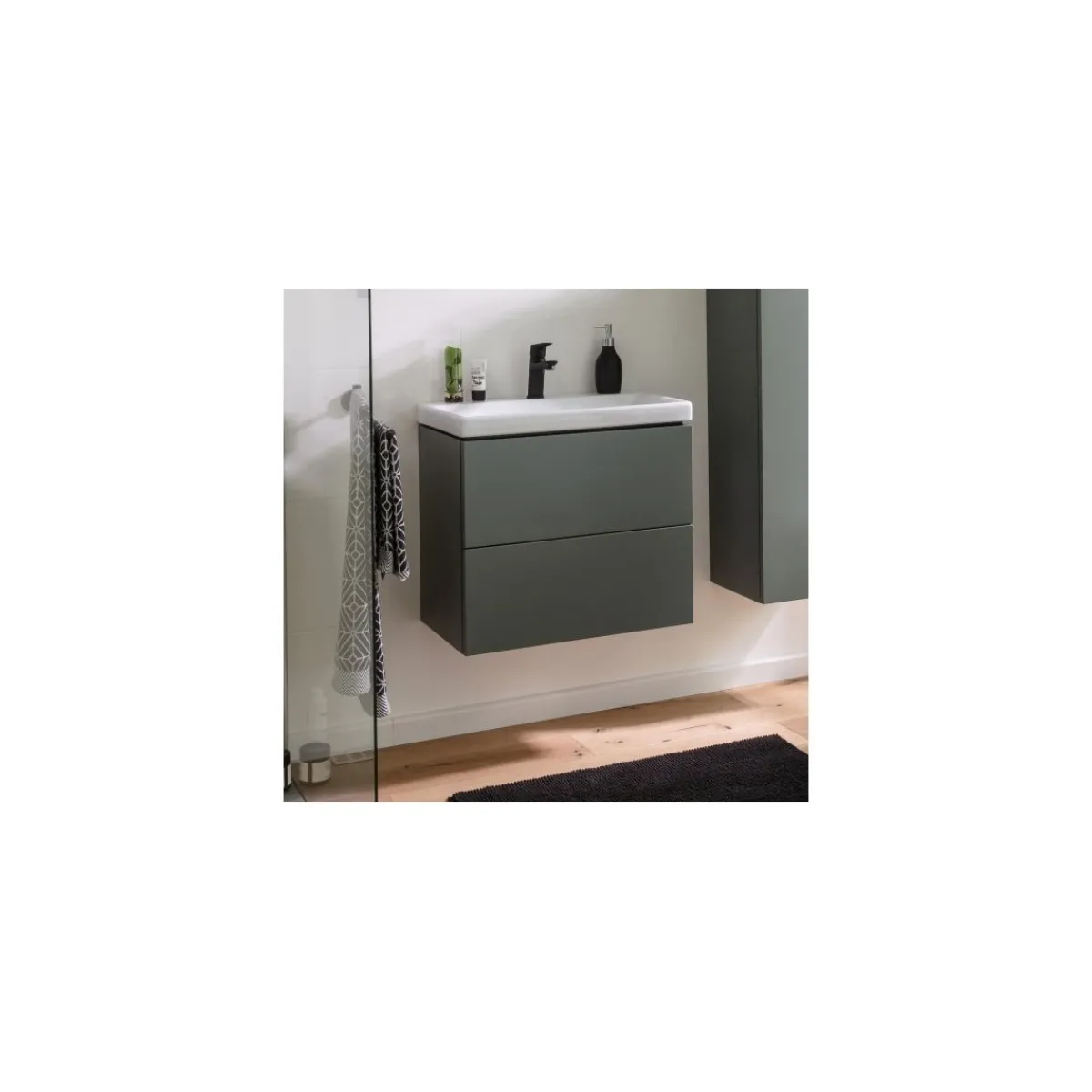 Clearance BADMOBIL Waschtischunterschrank CRAFT 49 x 54 x 36 cm 2 Schubladen mit Push-To-Open grün-matt