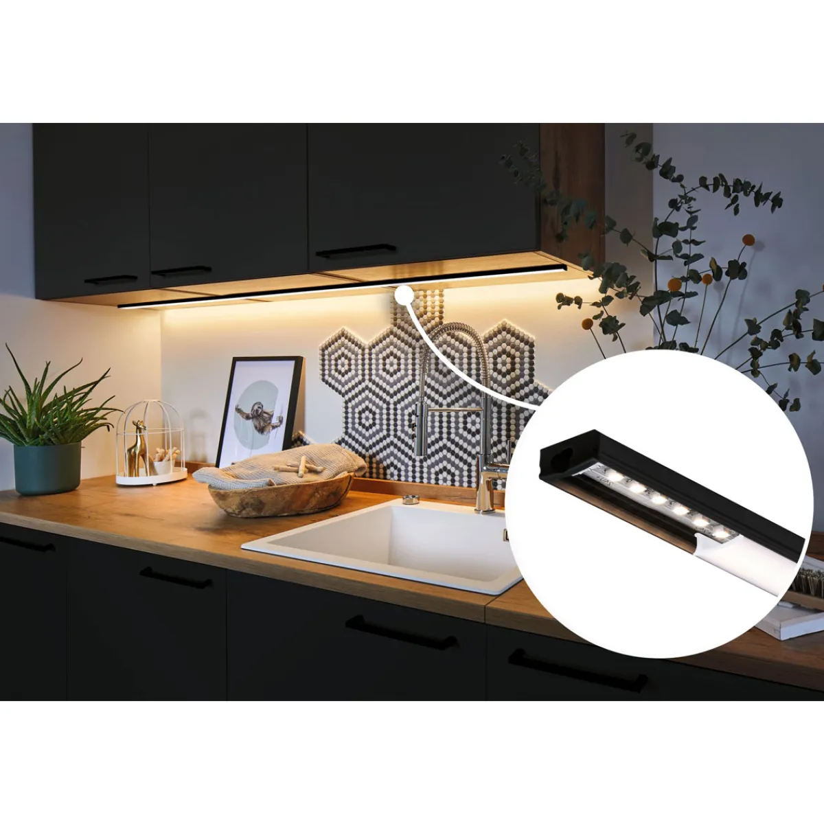Outlet Paulmann Base Profil mit weissem Diffusor 2 mschwarz eloxiert/weiss Alu/Kunststoff
