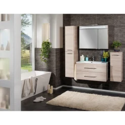 Fackelmann B.Clever WBU 90cm inkl.Gussmarmor-BeckenAuzuege m. SoftClose, Alska Esche