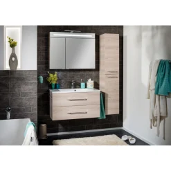 Fackelmann B.Clever WBU 90cm inkl.Gussmarmor-BeckenAuzuege m. SoftClose, Alska Esche