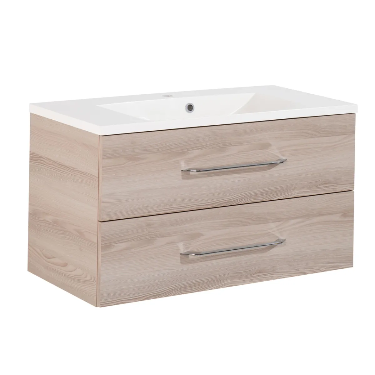 Fackelmann B.Clever WBU 90cm inkl.Gussmarmor-BeckenAuzuege m. SoftClose, Alska Esche