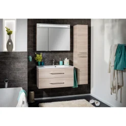 Fackelmann B.Clever WBU 90cm inkl.Gussmarmor-BeckenAuzuege m. SoftClose, Alska Esche