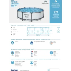 Outlet Bestway Steel Pro Max Frame-Pool-Set mit Filterpumpe Durchmesser 366 x 100 cm grau