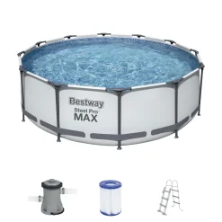 Outlet Bestway Steel Pro Max Frame-Pool-Set mit Filterpumpe Durchmesser 366 x 100 cm grau