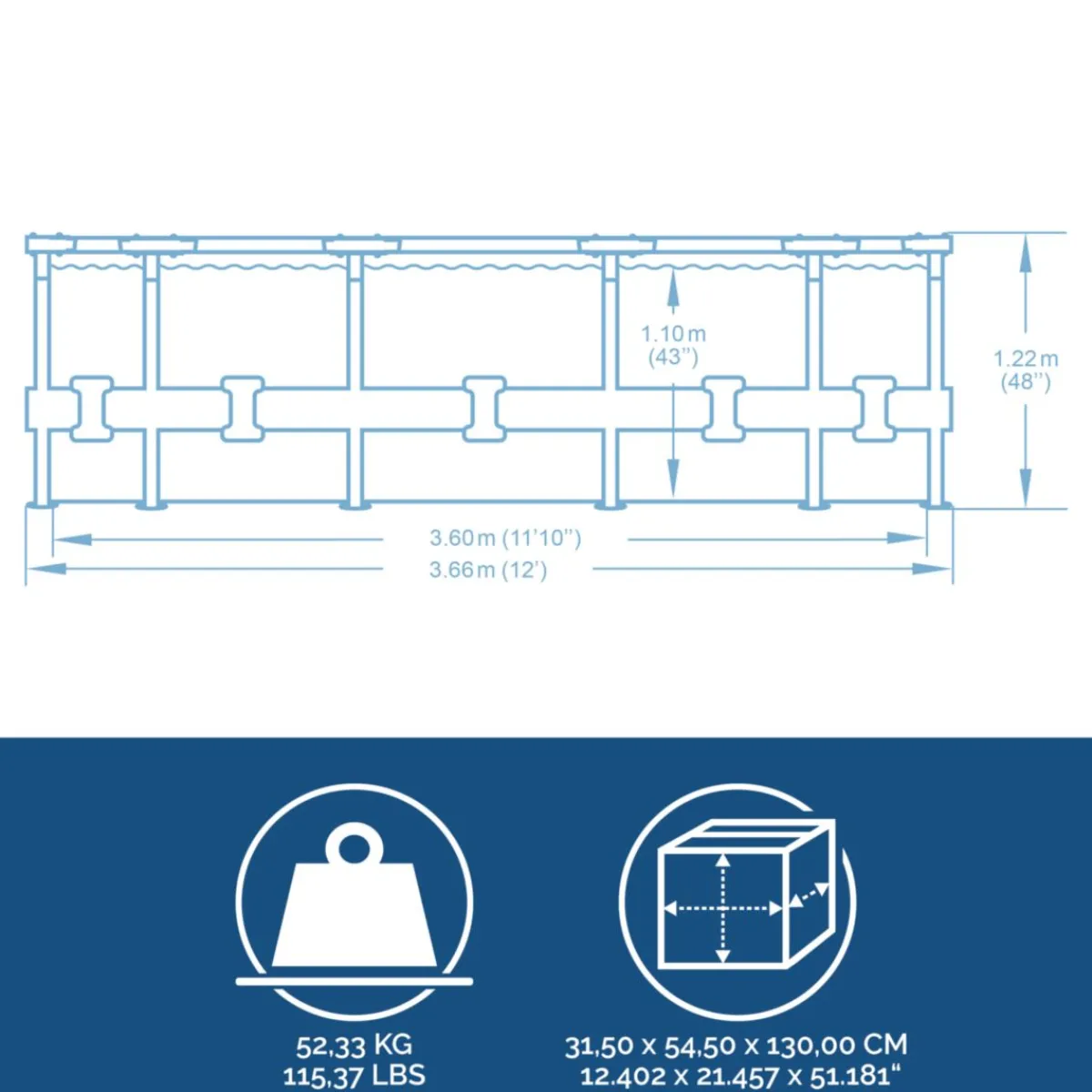 Hot Bestway Steel Pro Max Frame-Pool-Set366x122cm Dm. 3,66x1,22m