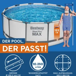 Hot Bestway Steel Pro Max Frame-Pool-Set366x122cm Dm. 3,66x1,22m