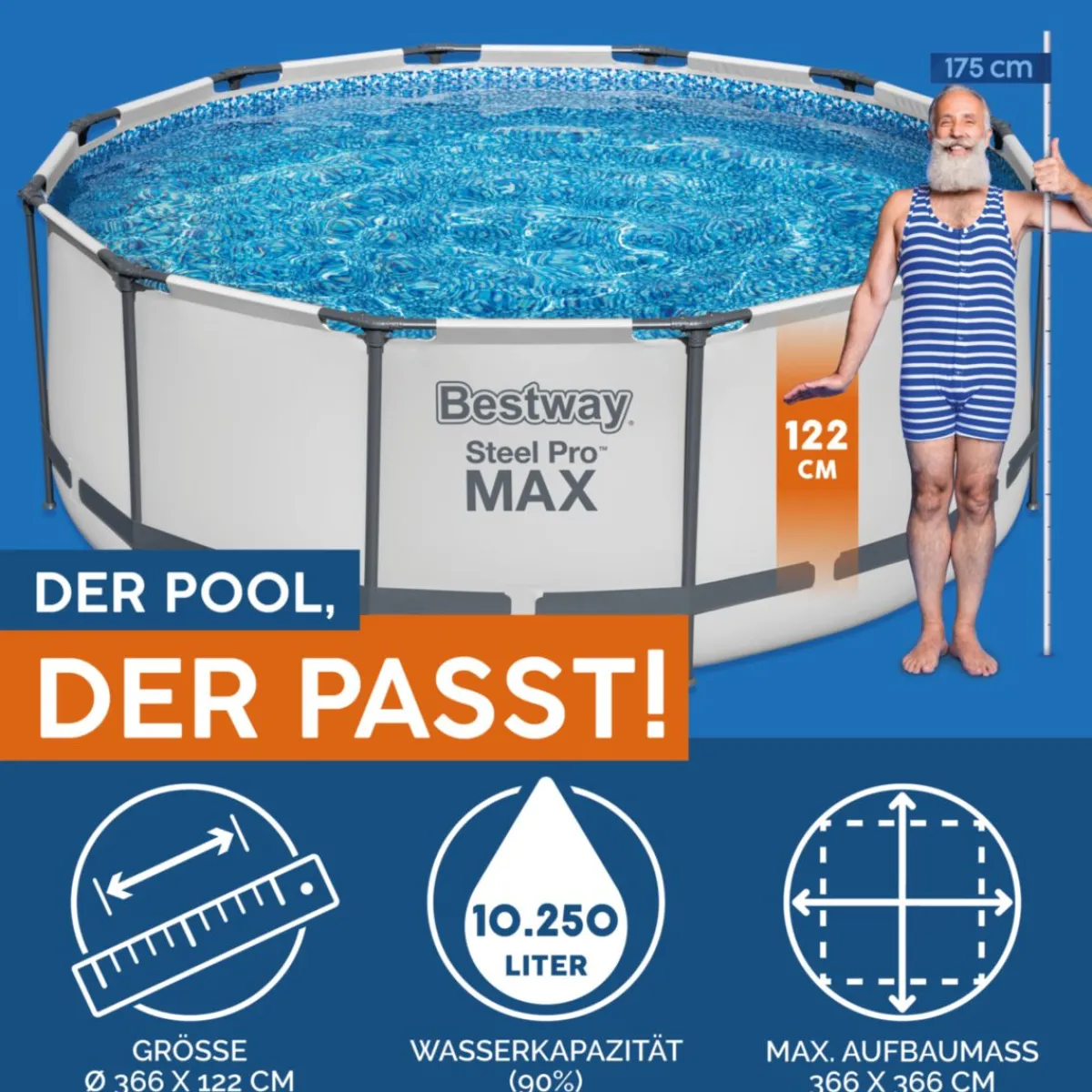 Hot Bestway Steel Pro Max Frame-Pool-Set366x122cm Dm. 3,66x1,22m