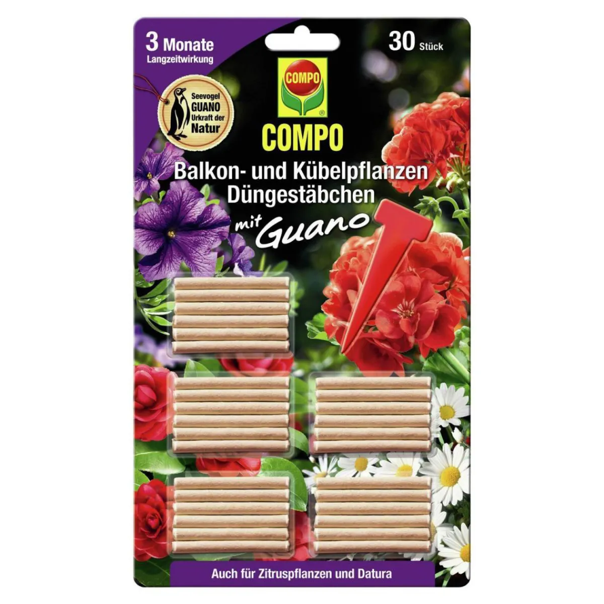 Compo Balkon- und Kübelpflanzen Düngestäbchen mit GUANO 30 Stäbchen