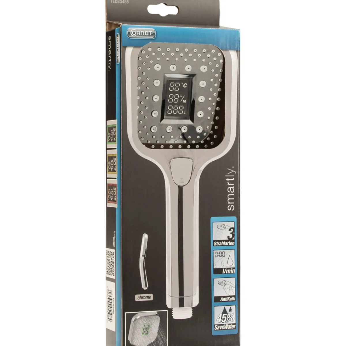 New Cornat SMARTLY Handbrause chrom mit Echtzeit-Digitalanzeige