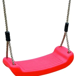 Outlet Karibu Doppelschaukel mit Klettergeruest undNetzrampe natur inkl. Schaukelsitz rot