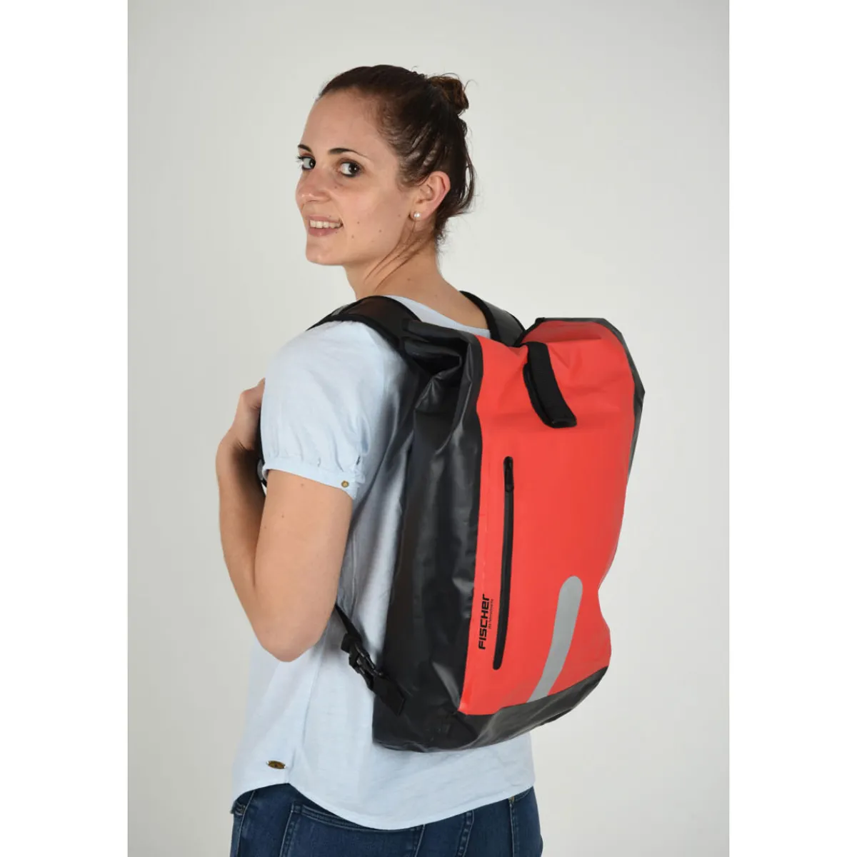 Discount Fischer Bikes Gepäckträgertasche wasserdicht schwarz-rot