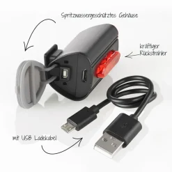 Clearance Fischer Bikes LED-Akku-Beleuchtungs-Set 3-teilig