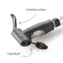 New Fischer Bikes Mini-Pumpe mit Doppelhub Duokopf silber