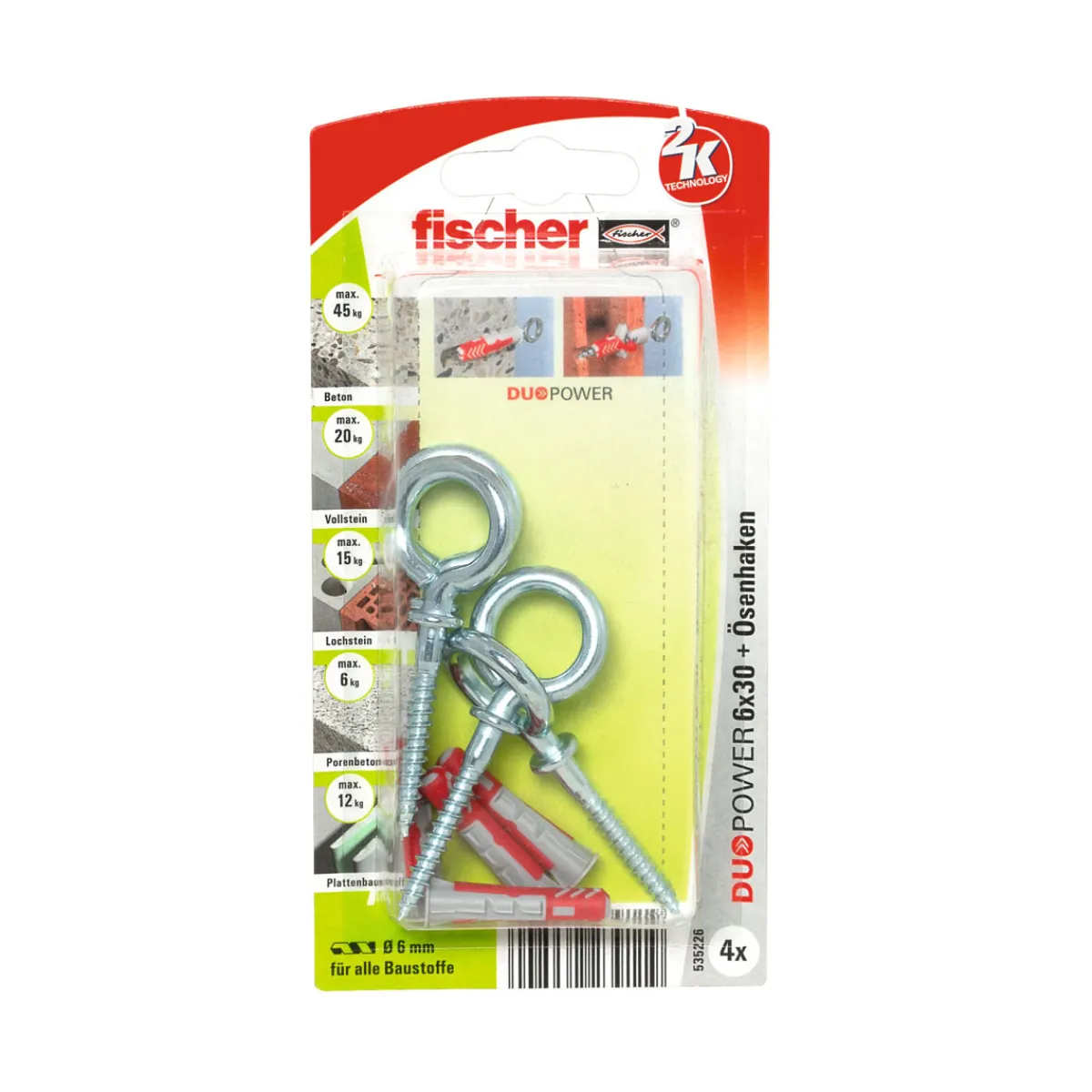 Outlet Fischer Dübel DuoPower x 30 mm mit Ösenhaken 4 Stück