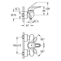 Best Grohe Einhand-Brausebatterie Eurostyle S-Size Hebel offen