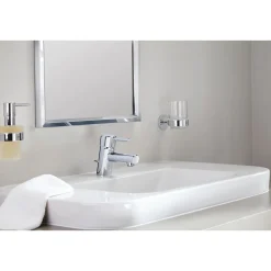 New Grohe Halter mit Glas Essentials silber 10,6 x 9,9 cm