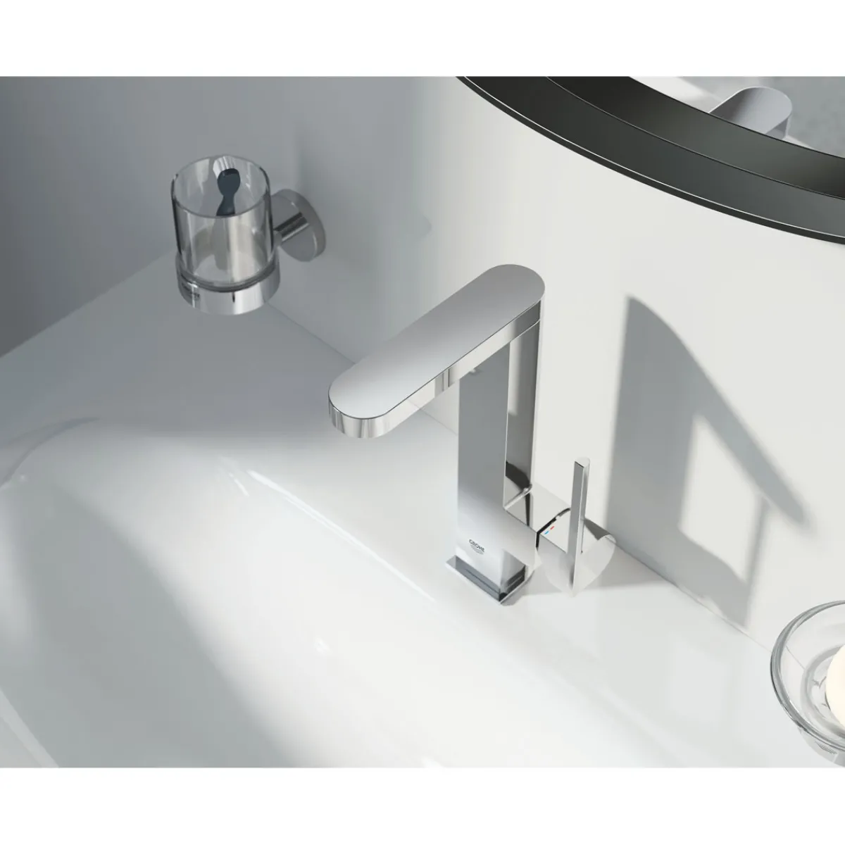 New Grohe Halter mit Glas Essentials silber 10,6 x 9,9 cm