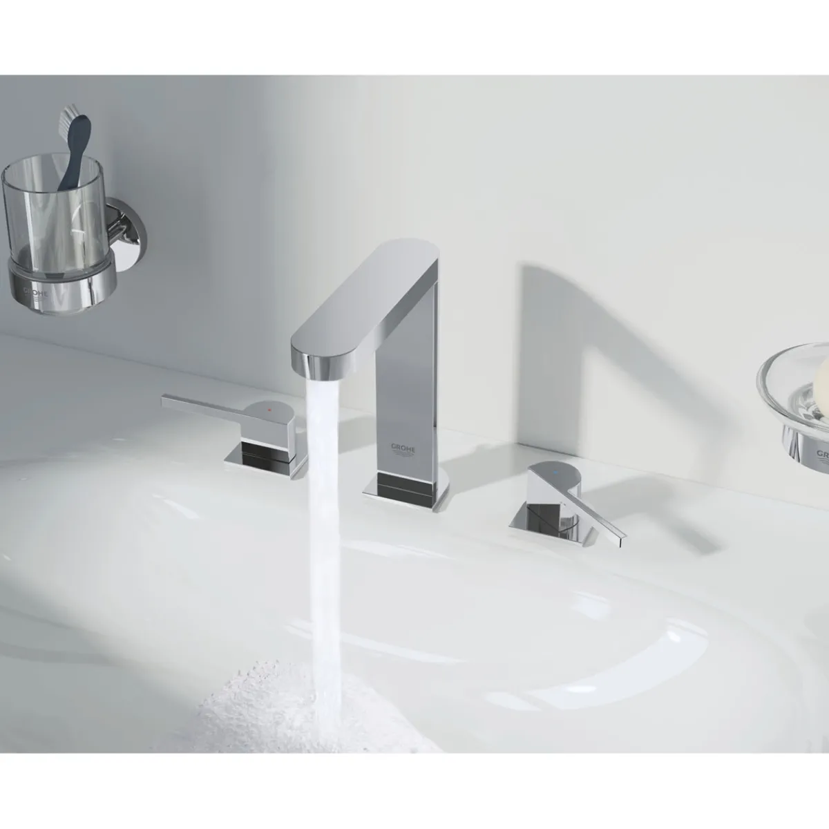 New Grohe Halter mit Glas Essentials silber 10,6 x 9,9 cm