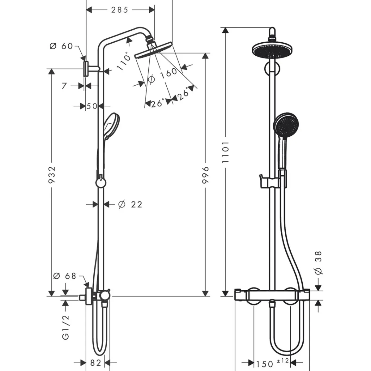 Sale Hansgrohe Überkopfbrause-Set Showerpipe Croma 160