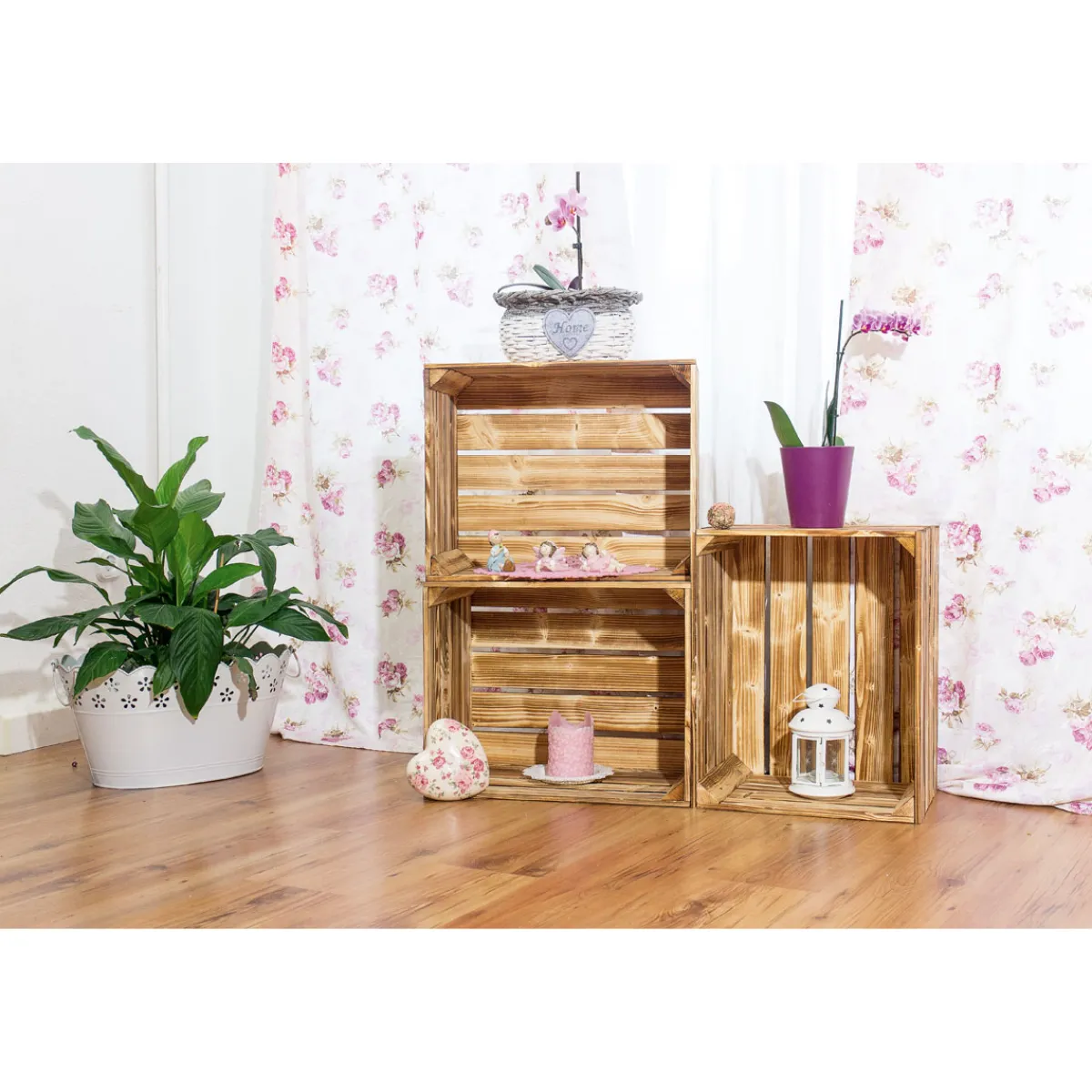 New Holzkiste geflammt 50 x 40 x 30 cm
