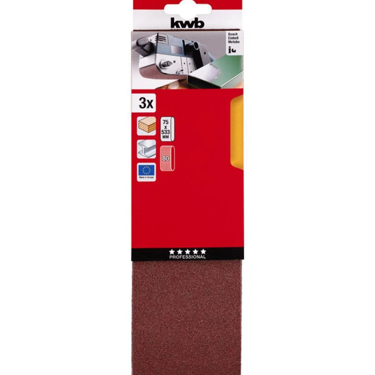 Discount kwb Schleifbänder Holz und Metall 75 x 533 mm K80