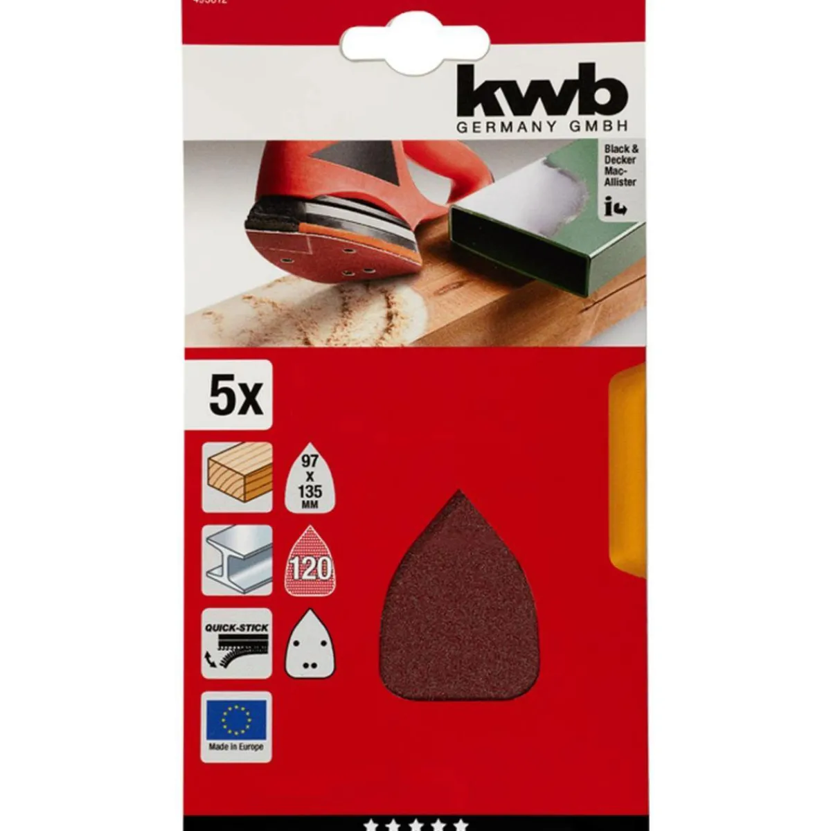 Clearance kwb Schleifdreiecke Quick Stick Holz und Metall 96 x 136 mm K120