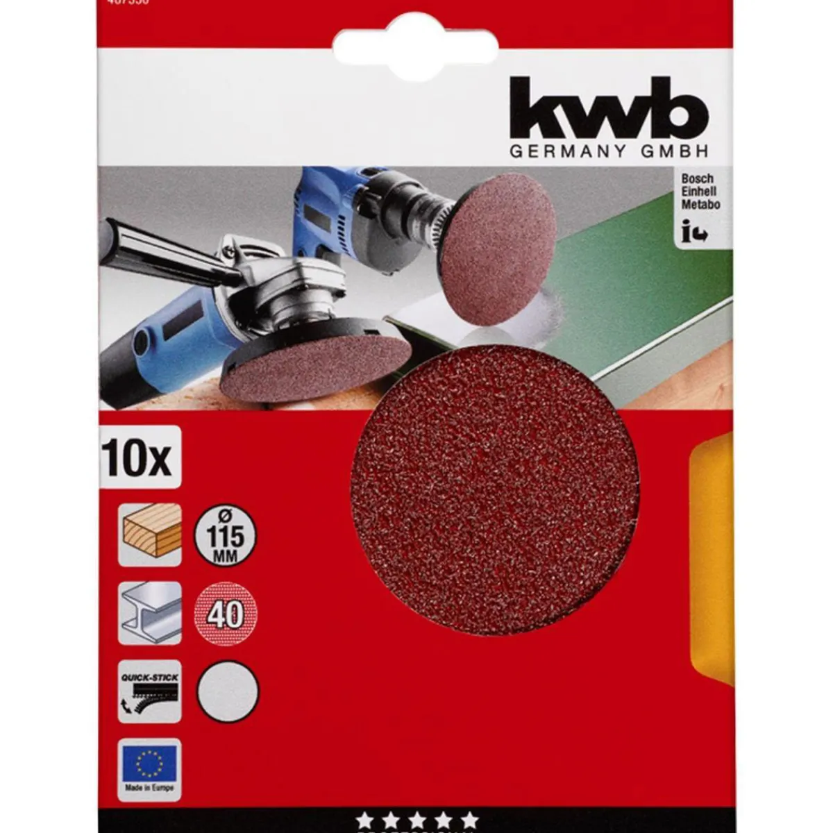 Discount kwb Schleifscheiben Quick-Stick Holz und Metall Durchmesser 115 mm K40