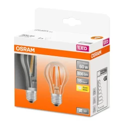 Best Osram LED Gluehlampe E27 806lm 2.700K 60WErsatz warmweiss Filament klar 2er Pack