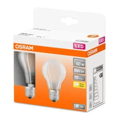 Discount Osram LED Gluehlampe E27 806lm 2.700 K 60WErsatz warmweiss Filament matt 2er Pack