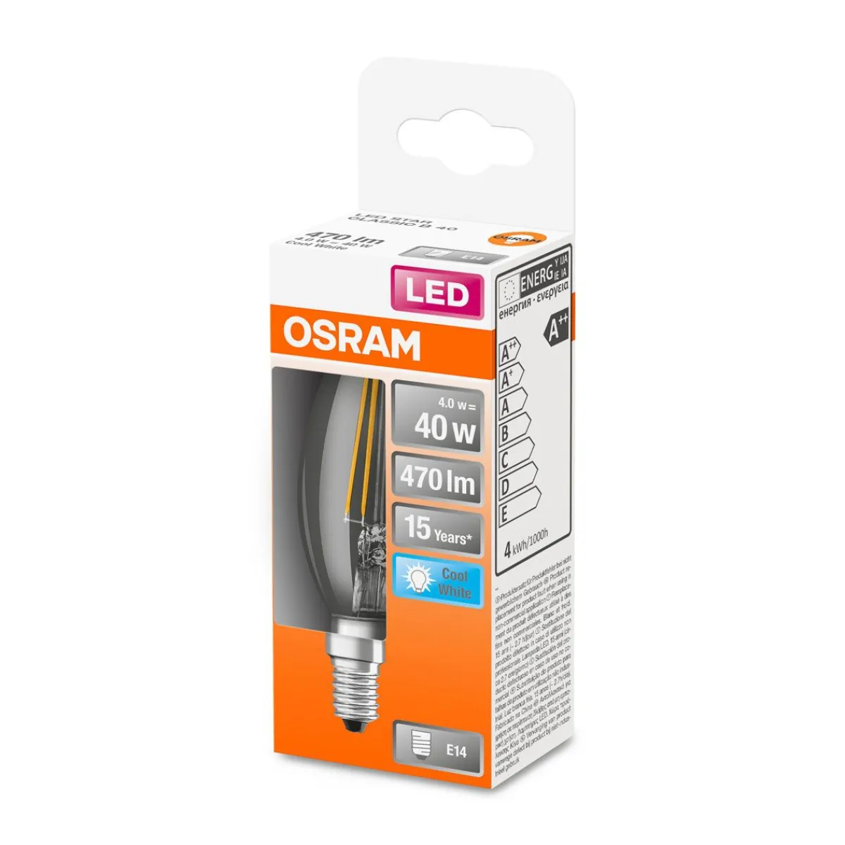 Osram LED Kerze E14 470lm 4.000K40 W Ersatz kaltweiss Filament klar