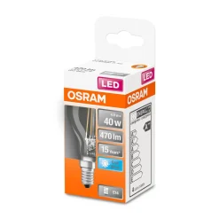 Sale Osram LED Tropfen E14 470lm 4.000K 40 WErsatz kaltweiss Filament klar