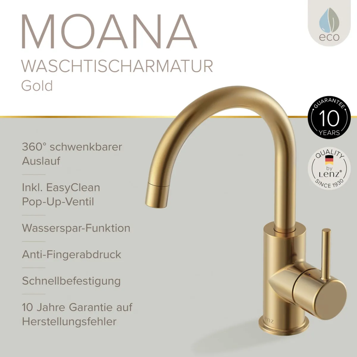 Hot LENZ Waschtischarmatur Moana Easy-Clean Gold