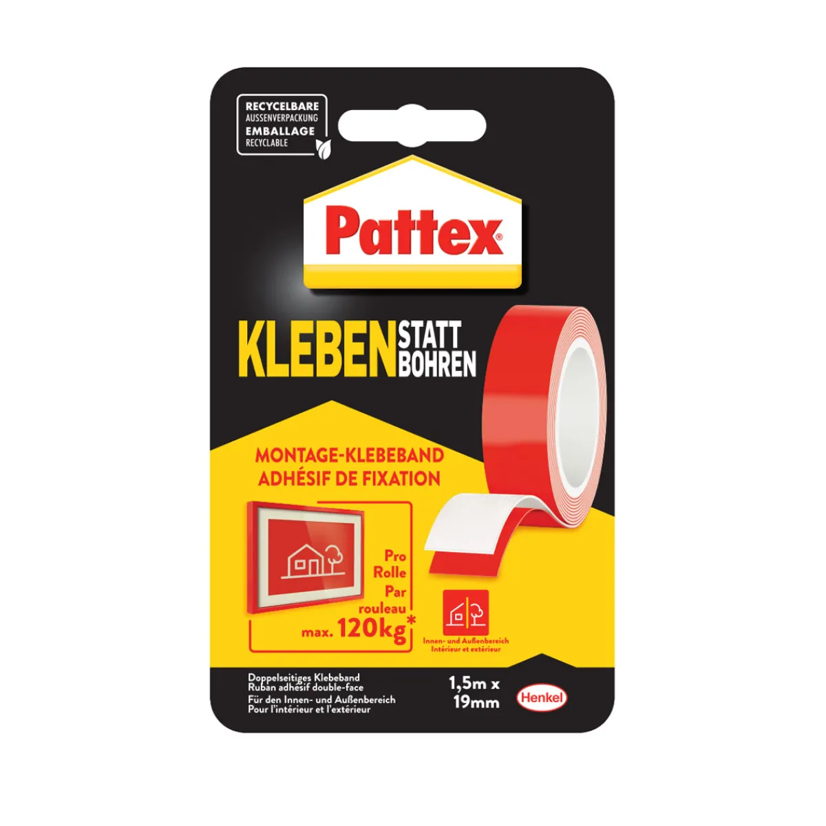 Outlet Pattex Klebeband Kleben statt Bohren 19 mm x 1,5 m
