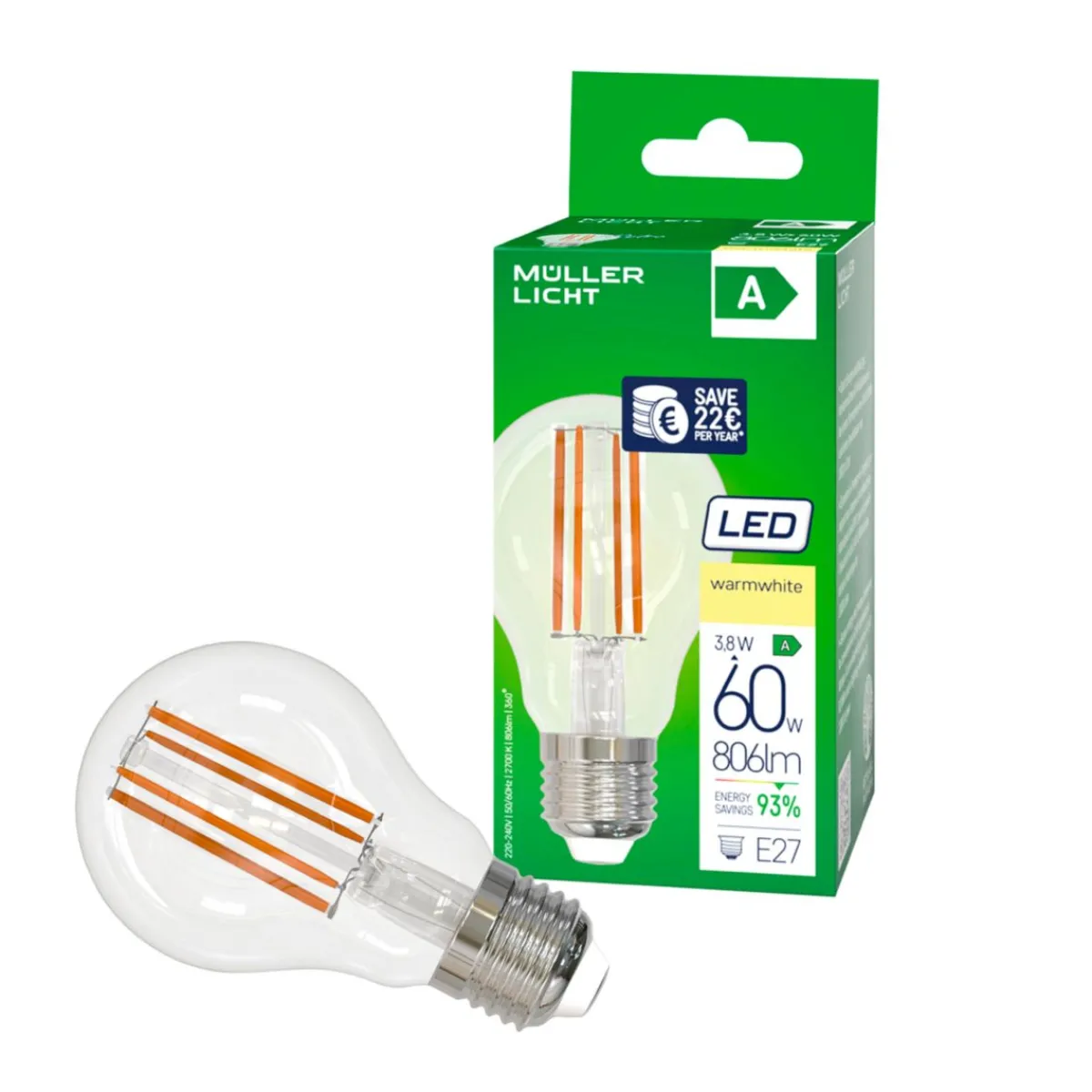 Discount Müller-Licht Retro LED Birne EEK A E27E27 60W 806lm 2700K