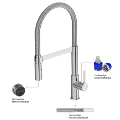 Best LENZ SP-Armatur ALUNA mit Geschirrbrause,schwenkbar, Keramikkar., Edelstahl-Optik