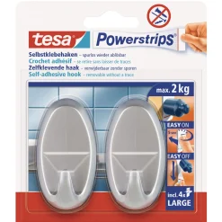 Outlet Tesa Haken Powertstripe Large Oval mattchrom 2 Haken und 4 Strips