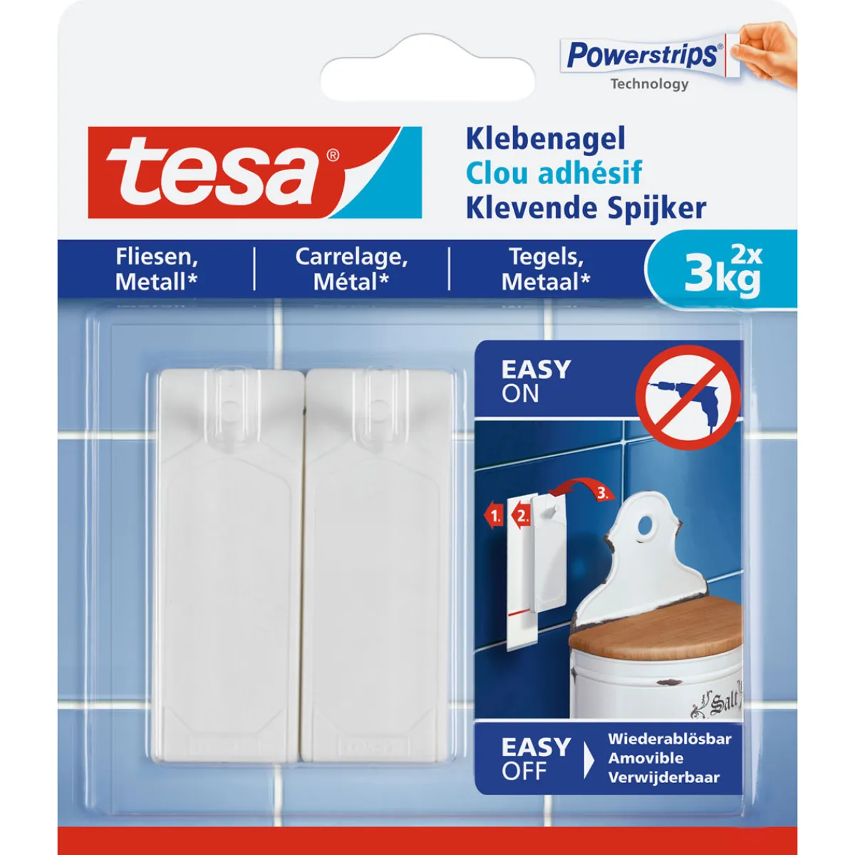 Clearance Tesa Klebenagel für Fliesen 2 Stück Traglast 2 x 3 Kg
