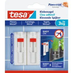 Tesa Klebenagel für Fliesen verstellbar 2 Stück Traglast 2 x 3 Kg