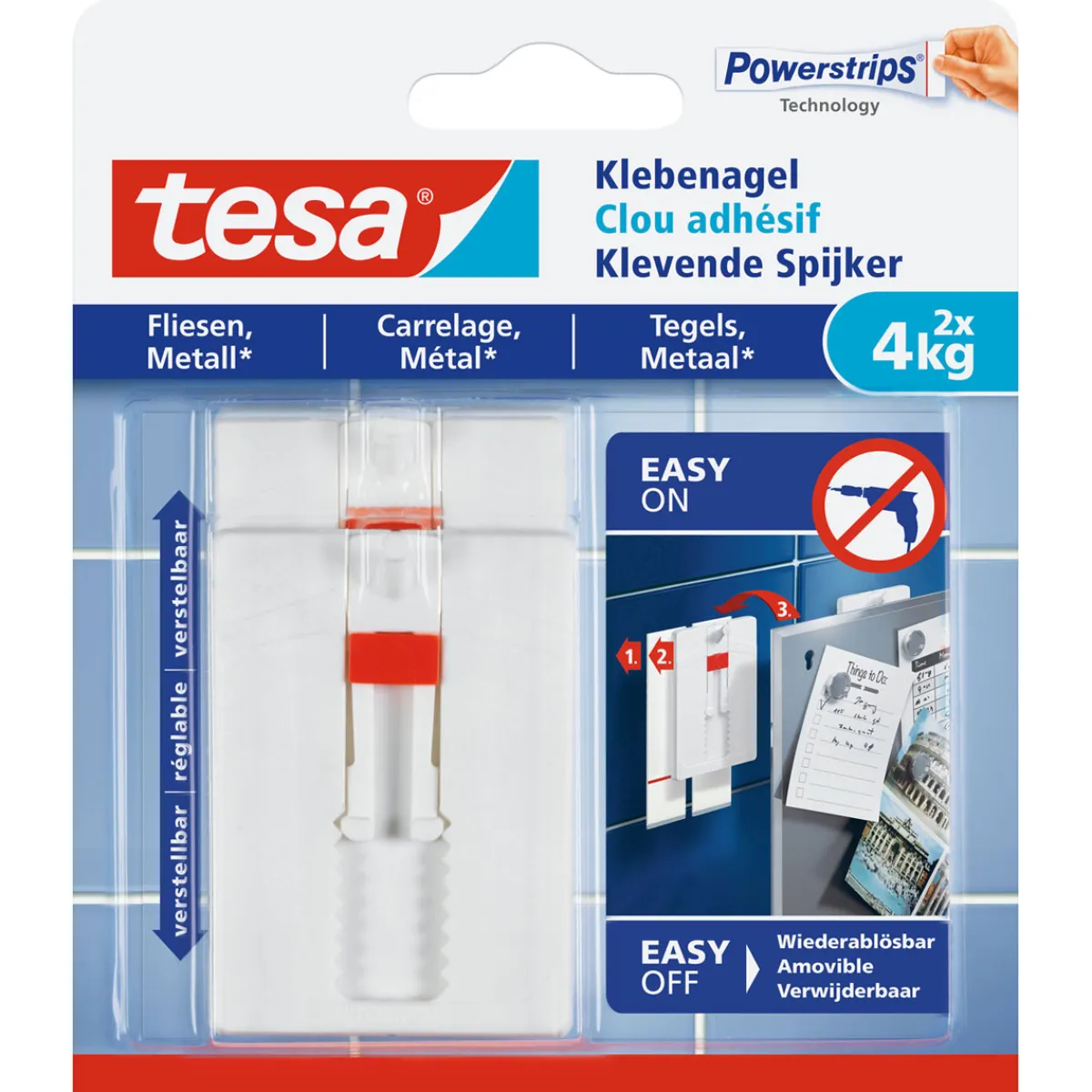 Outlet Tesa Klebenagel für Fliesen verstellbar 2 Stück Traglast 2 x 4 kg