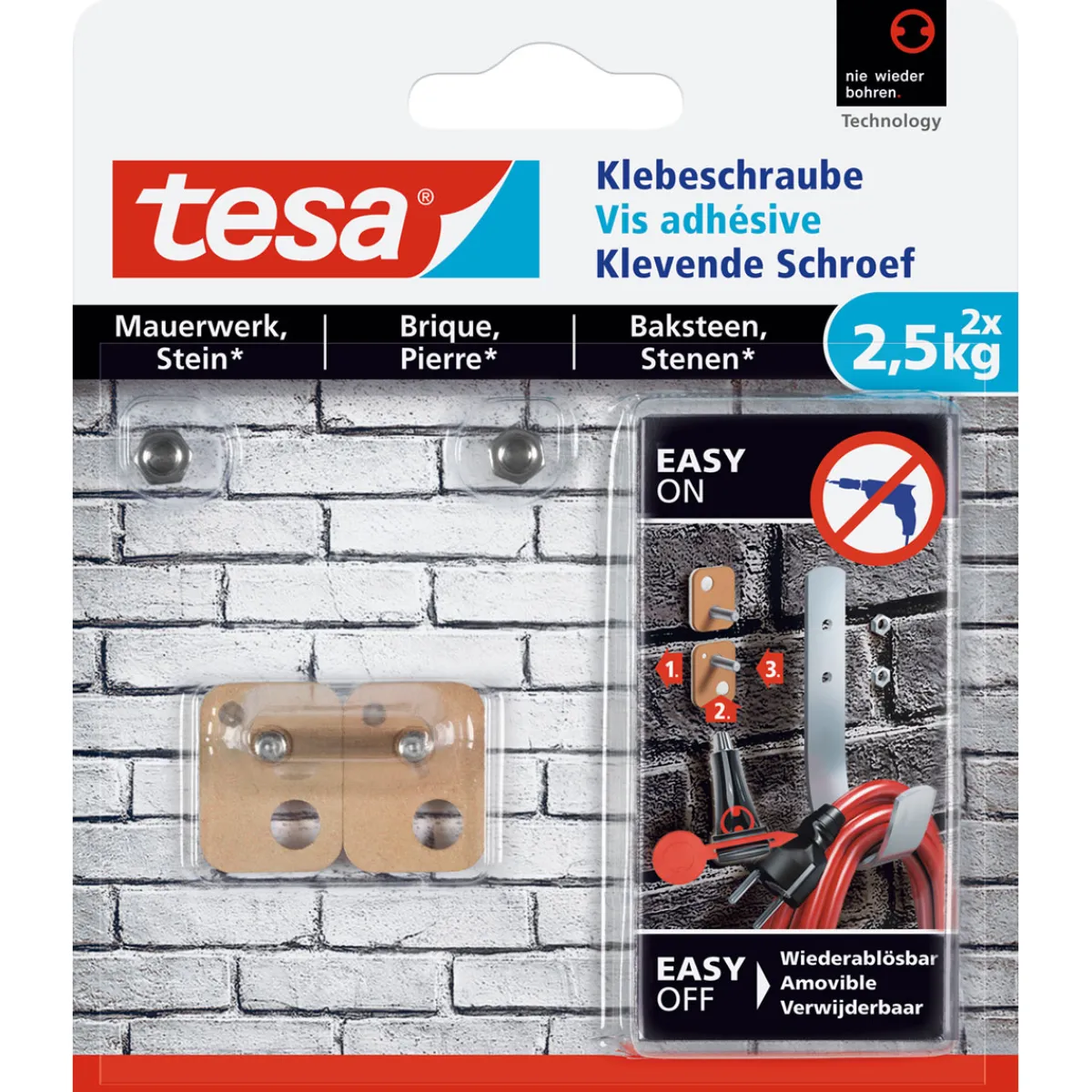 Hot Tesa Klebeschraube für Mauerwerk viereckig 2 Stück Traglast 2 x 2,5 kg