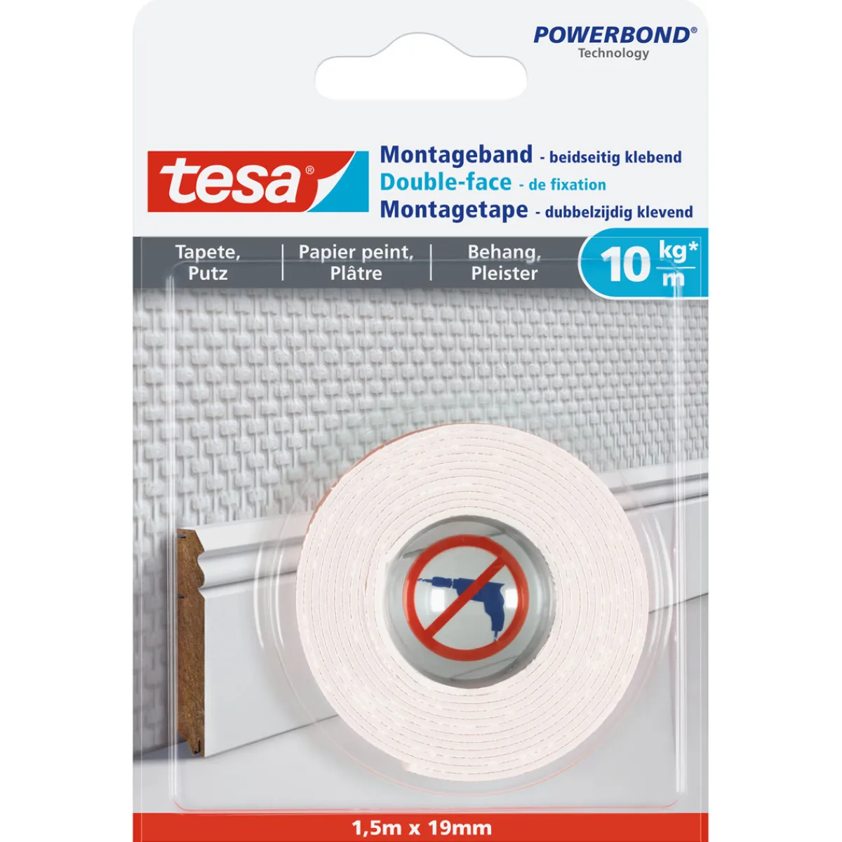 Discount Tesa Montageband für Tapete und Putz 1,5 mm x 19 mm Traglast 10 kg