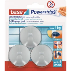 New Tesa Powerstrips Haken Small rund chrom 3 Stück