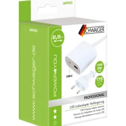 Sale Schwaiger USB Ladeadapterverlaengerung 2,5m1xUSB-A 1xUSB-C weiss/grau
