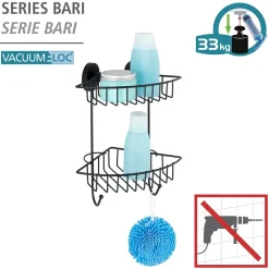 Discount Wenko Vacuum-Loc Eckregal 2 Eta. Bari schwarz