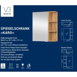 Clearance Valblue Gäste-Waschplatz SET Karo Wotan Eiche best. aus WBU, MG-Becken, Spiegelschrank B50cm