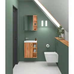 Clearance Valblue Gäste-Waschplatz SET Karo Wotan Eiche best. aus WBU, MG-Becken, Spiegelschrank B50cm