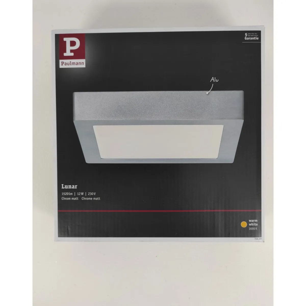 New Paulmann WallCeiling Lunar LED-Panel 225x225 mm15,4W 230V Chrom matt Alu